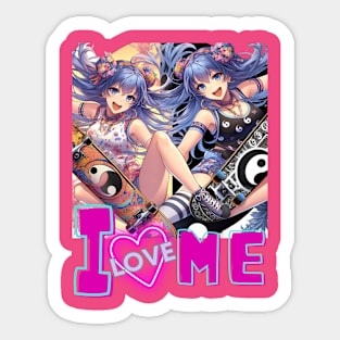 Kawaii, Anime Girl, The I love Me Skateboarder Girl | Catsie Cat Sticker